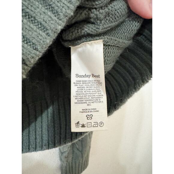 Aritzia Sunday Best Lottie Cable Knit Collared Sweater Sage Green Size Large - Picture 5 of 6